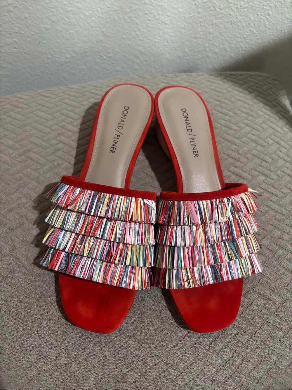 Donald J. Pliner Red/Orange  Multi-Color Fringe Slide Mules